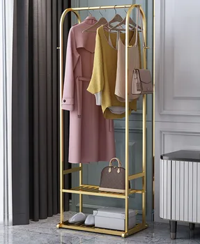 

Simple floor hanger coat rack with shelf rack storage drying rack bedroom furniture wardrobe golden black white optional