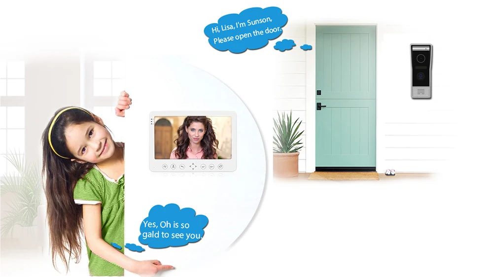 JeaTone 7'' TFT LCD Wired Video Door Phone Visual Video Intercom Speakerphone Intercom System With Waterproof Outdoor IR Camera