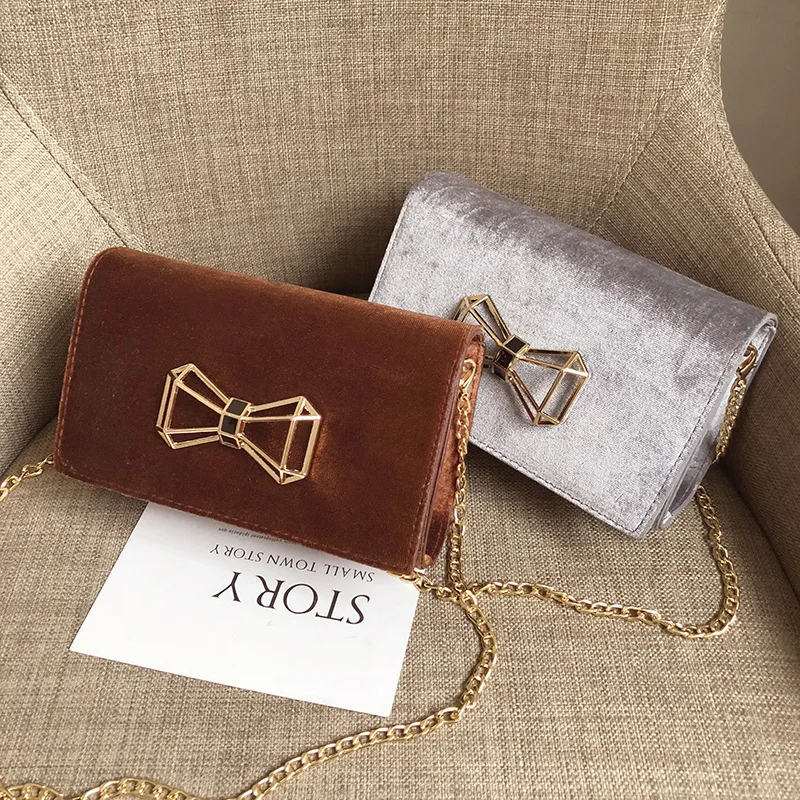 

Korean-style Ulzzang Versatile Velvet Shoulder Bag Fashion Elegant GIRL'S Shoulder Bag Bow Chain Bag