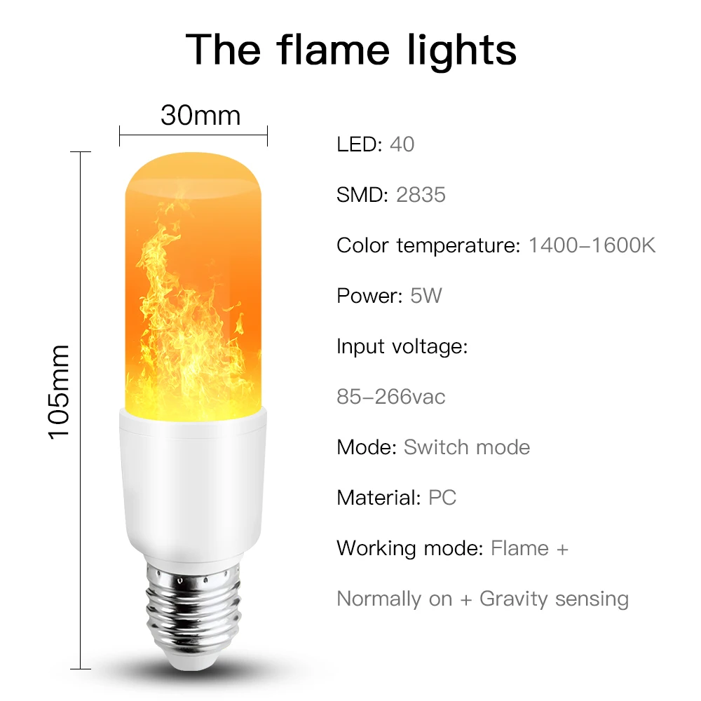 CHIZAO LED Flame Effect Light Bulb 4 Modes Christmas Decorations Flame Light Bulbs for Indoor Outdoor Hotel Bar Party 2Pack