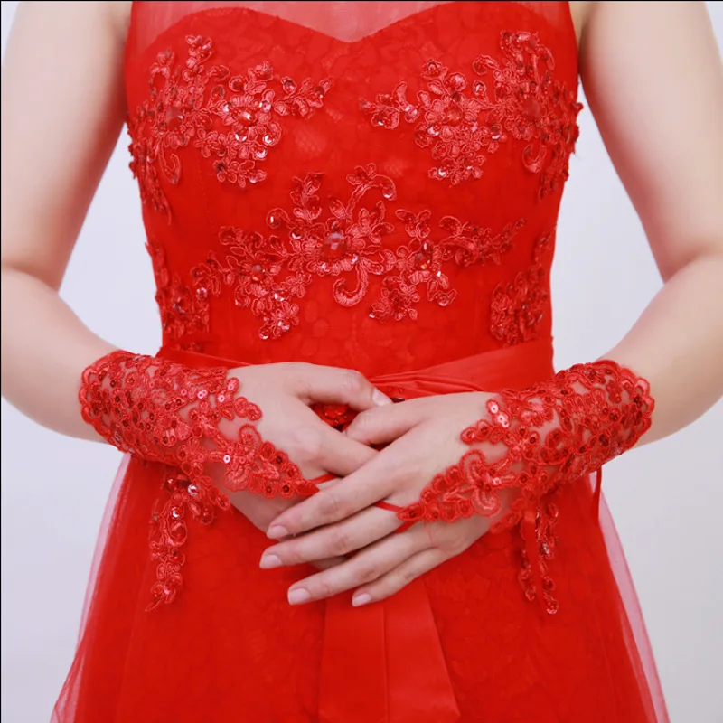 Bridal Lace Red White Wedding Gloves Wedding Short Long Satin Gloves  Flower Girl White Gloves Little Girl Gloves Satin