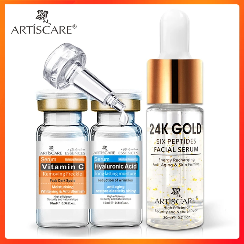 ARTISCARE 24K Gold Six Peptides Serum +Vitamin C + Hyaluronic Acid Anti-Aging Moisturizing Whitening Brighten | Красота и здоровье