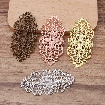 

28*56mm Vintage Brass Hollow Filigree Flower Charms Wraps Connectors Metal Finding Hair Clasps Settings DIY Jewelry Accessories