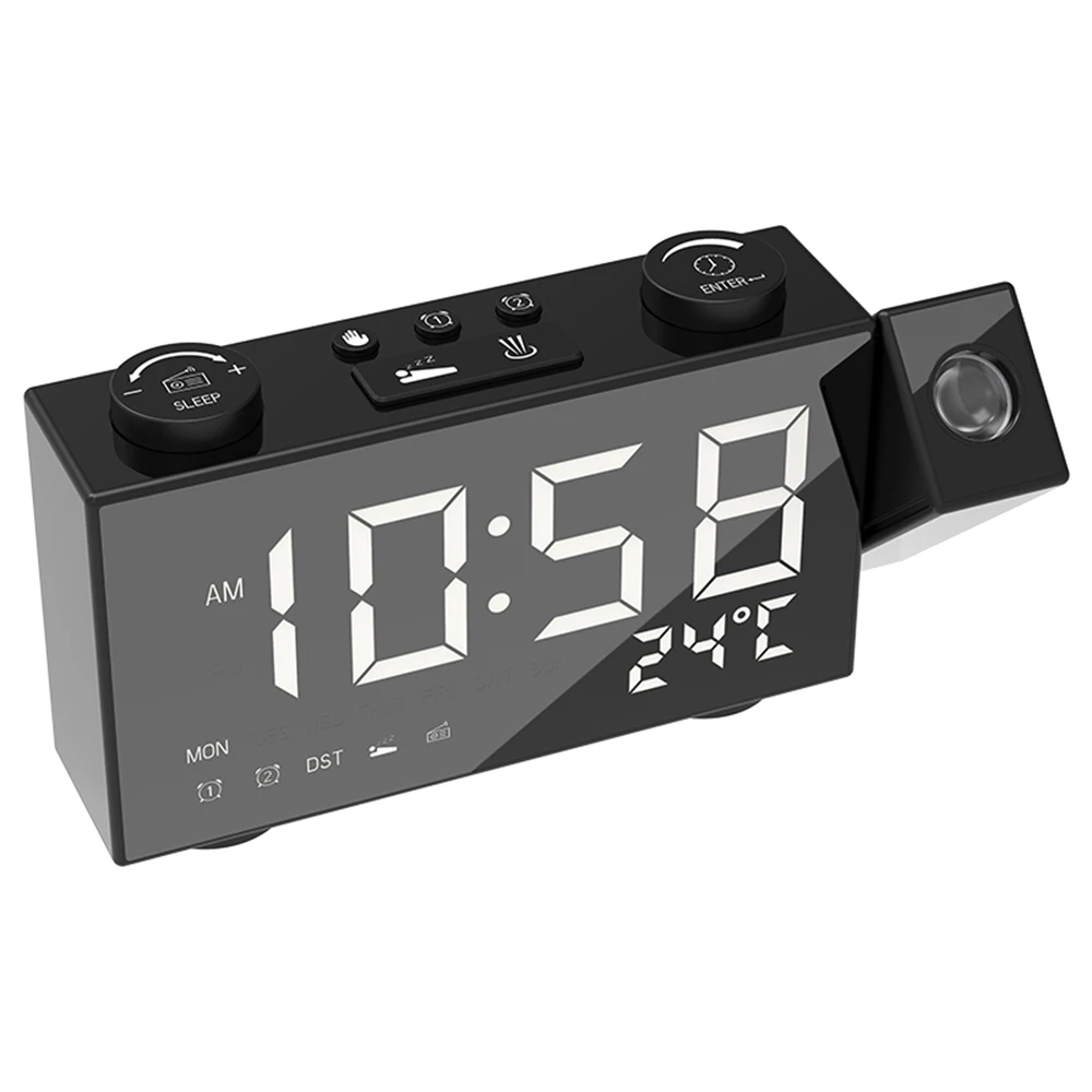 Digital Alarm Clock FM Projection Radio Alarm Clock with Snooze Thermometer Table Clock USB LEDs Alarm Clocks