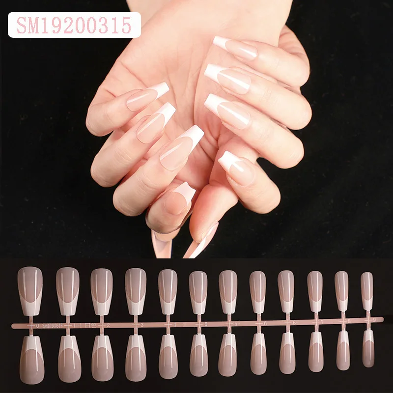 24Pcs French White Tips False Nails Long Ballerina Full Artificial Nail ...