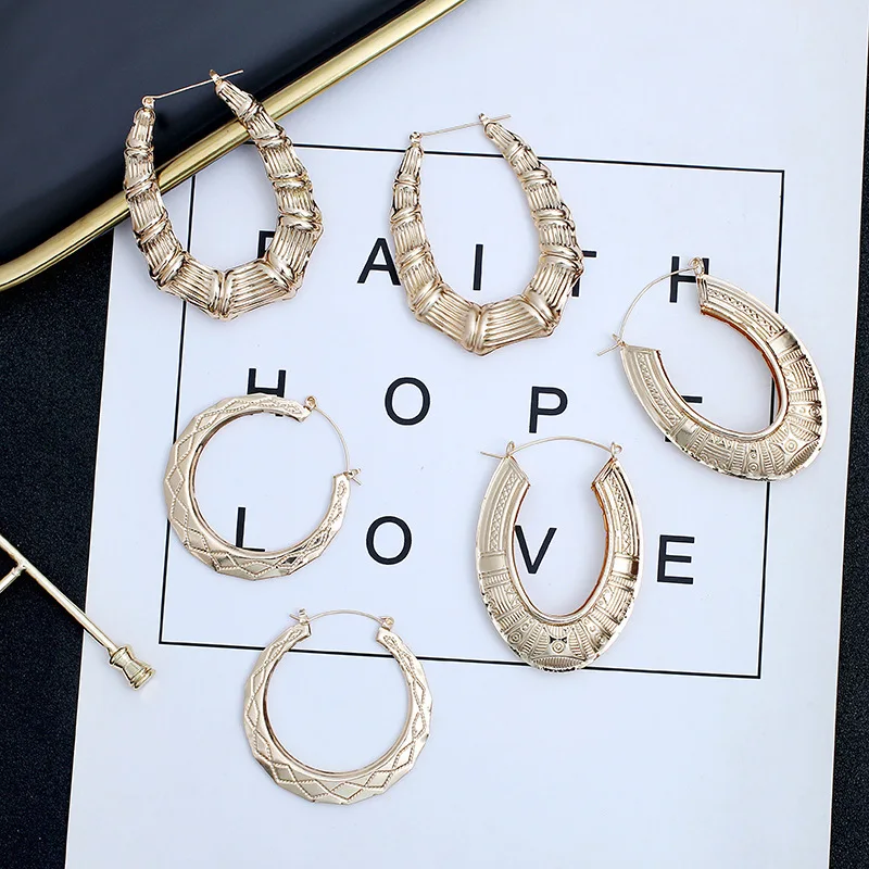 

Sale Gold Color Metal Pearl Hoop Earrings Fashion Big Circle Hoops Statement Earrings for Women Party Jewelry