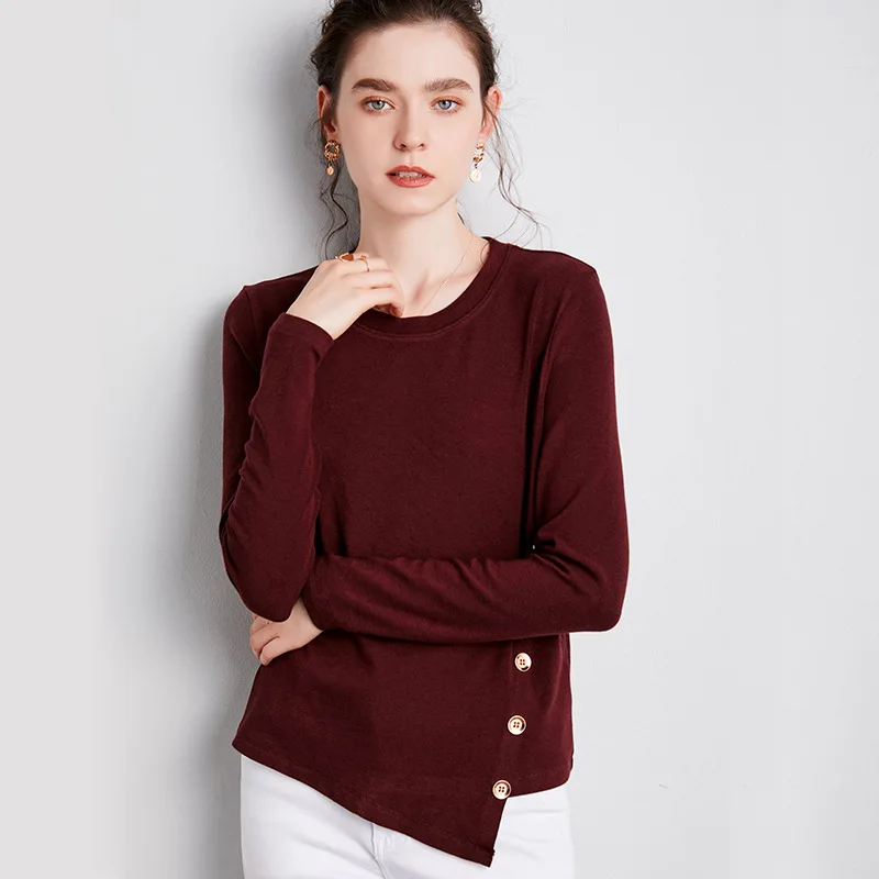 2020 Fall Women T-shirt Loose Irregular Diagonal