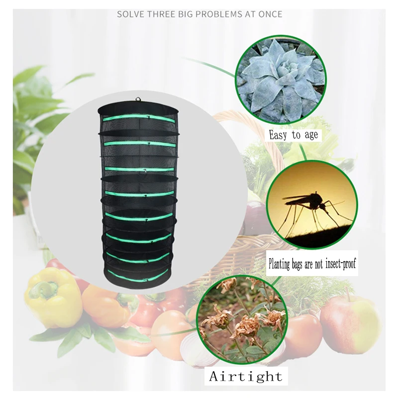 Herb Drying Folding Fishing Net hanging herbal drying net foldable drying rack closed zipper plant drying net