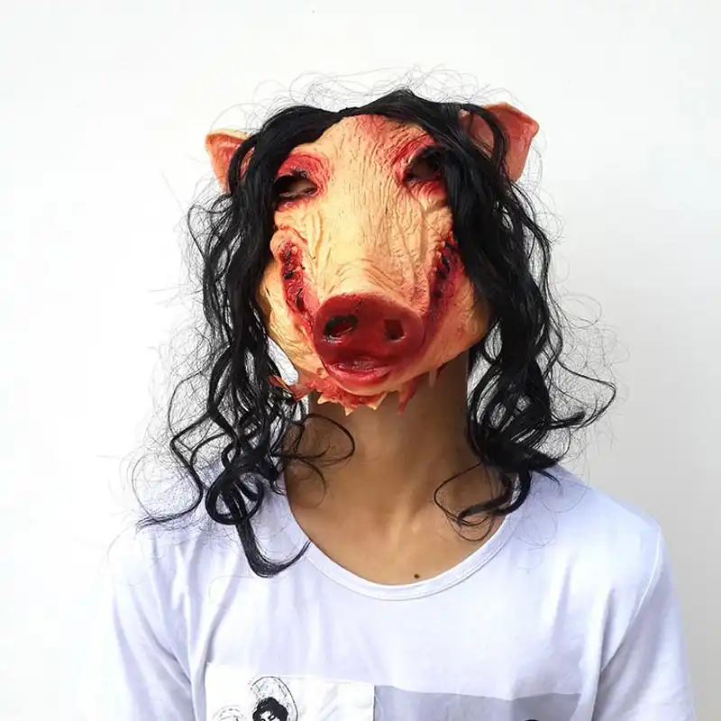 halloween pig head with hair masks adult scary m