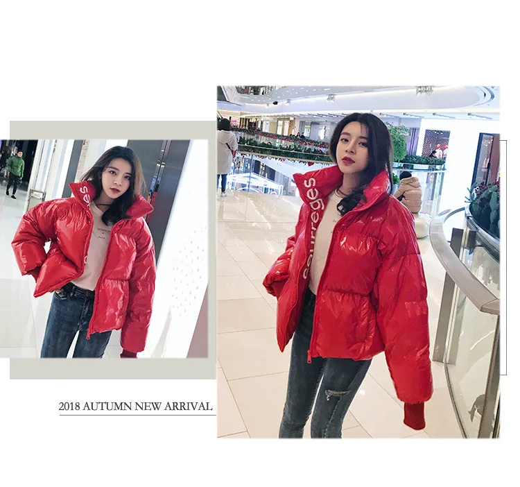 Korean-style Printed Letter Fashion-Versatile Coat Photo Shoot Short Bright Surface down Jacket Women's Winter New Style Co