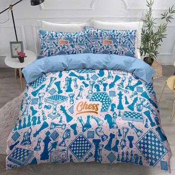 

Chess Board Printing Brief Bedding Set Pillowcase Girls Home Bed Linen Set Game Design Bed Cover Single Double Full Queen Size
