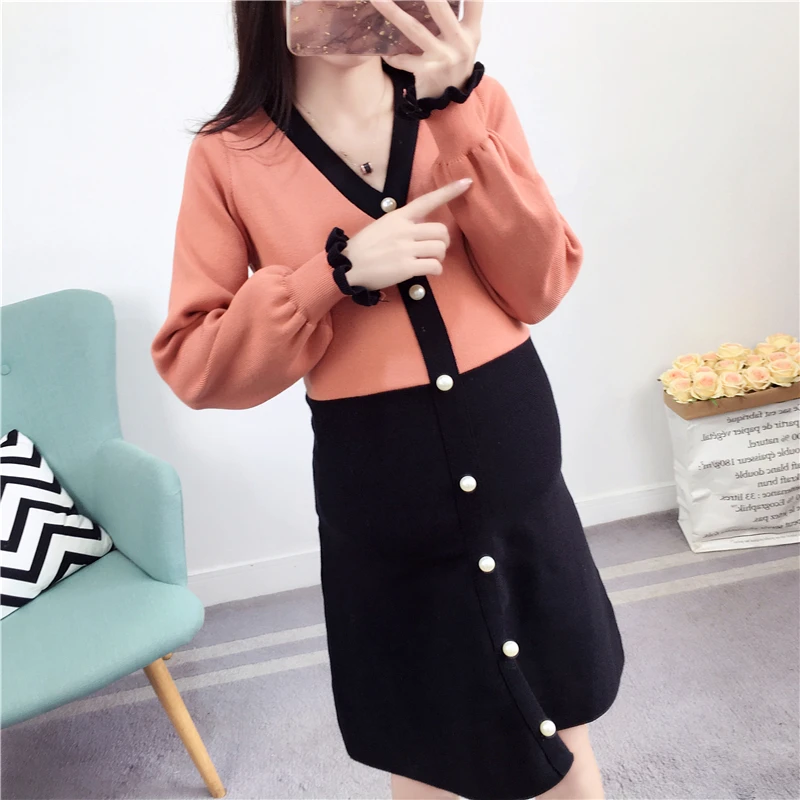 winter fashion maternity dress large size tide mom Korean version of the knit dress new sweater