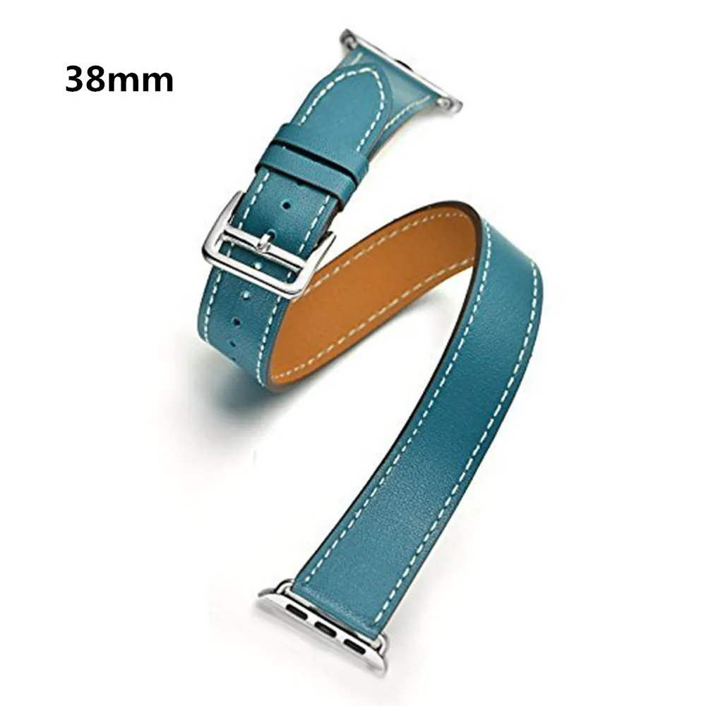 38mm Blue Двойной тур группа для Apple watch 42 мм/38 мм iWatch band 40 мм 44 мм кожаный ремешок браслет ремешок для Apple watch 4 5 3 2 1 40 - Цвет ремешка: 38mm Blue