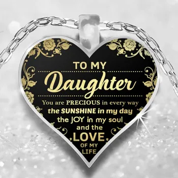 

To My Daughter Love Heart Shape Necklace Pendant Necklaces Charm Chain for My Daughter My Wife Women Girls Jewelry Family Gifts