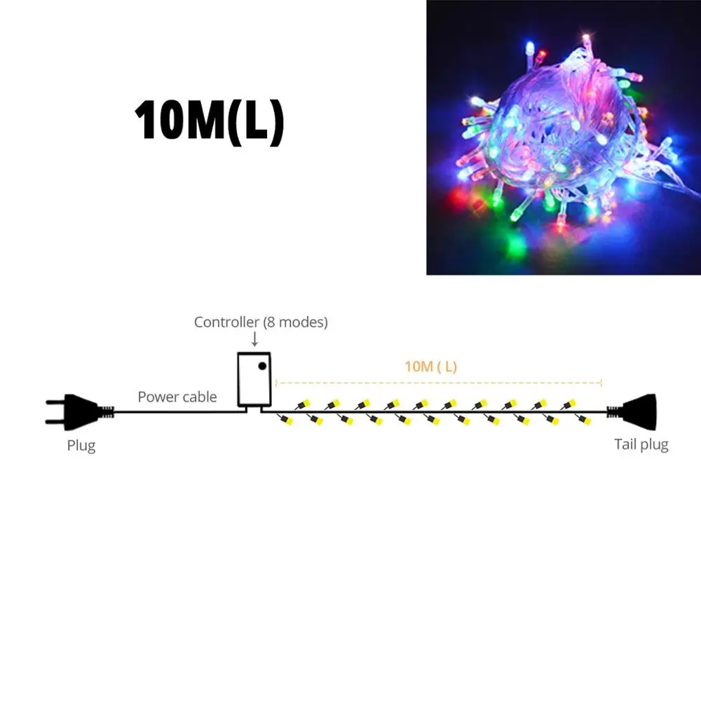 Новогоднее украшение, светодиодный светильник-гирлянда s, праздничная гирлянда со звездами, гирлянда для рождественской вечеринки, свадьбы, домашнего декора, светильник с европейской вилкой 220 В - Испускаемый цвет: 10M Colorful
