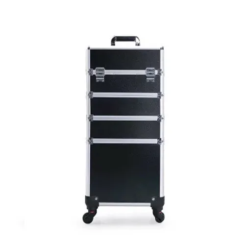 Black 4 layers KLQDZMS косметический чехол на колесиках, Профессиональный Чехол для костюма, для макияжа, Женская багажная косметичка для путешествий, на колесиках - Цвет: Black 4 layers
