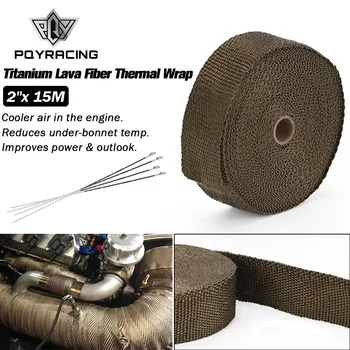 

PQY - 2"x 15meter Premium Exhaust Heat Wrap Manifold Wrap Titanium Lava Fiber Thermal Heat Wrap + 6 pcs Ties PQY1915T