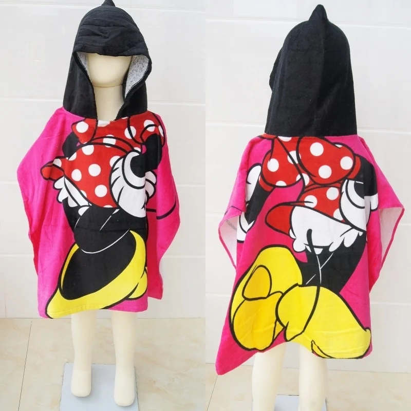minnie Детские полотенца с капюшоном с героями мультфильмов Дисней синий халат Mc queen Cars хлопковое банное полотенце для мальчиков, детское банное пончо 60x120 см - Цвет: minnie