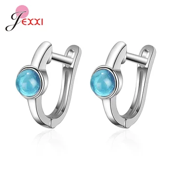 

Classic Blue Zircon Stone Hoop Earrings for Women Wedding Accessories 925 Sterling Silver Earring Jewelry Brinco Bijoux Gift