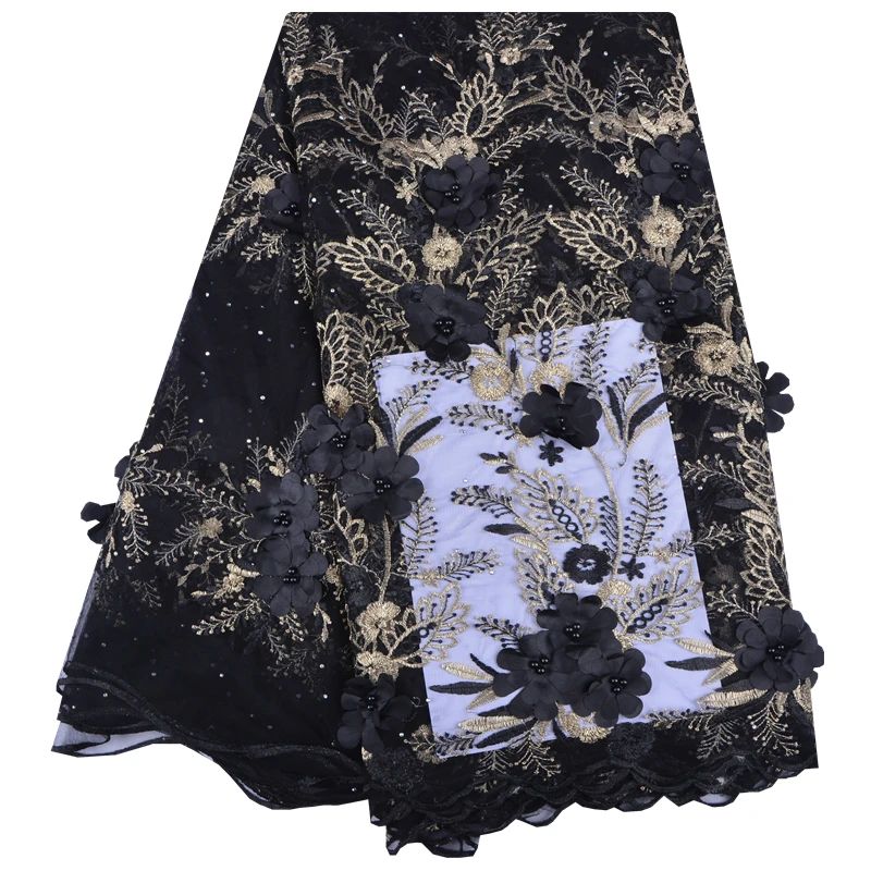 Новый дизайн 3D цветы африканская кружевная ткань с камнями французский тюль