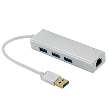 

USB3.0 Hub Gigabit Ethernet Network Adapter+3 Port Hub USB 3.0 To RJ45 10/100/1000M Lan Card for Windows 10 (Silver)