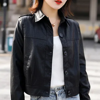 

Women PU Leather Jacket Gothic Casual Punk Style Solid White Short Jackets 4 Colors Washable Spring Basic Coats Black Outwear