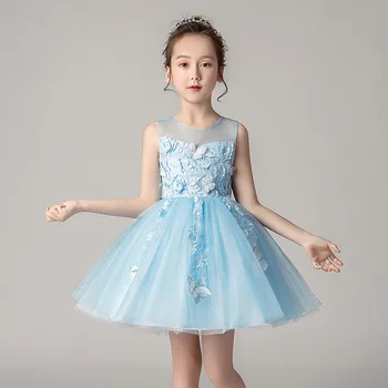 

Elegant Appliques Light Blue Butterfly Flower Girl Dress Kids Birthday Pageant Wedding DressFormal Teenagers Daily Party Dress