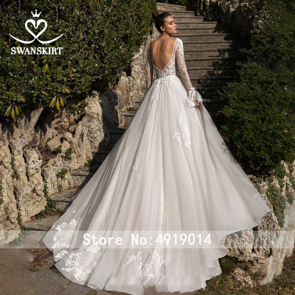 Сексуальное свадебное платье с v-образным вырезом, юбка-лебедка, новая аппликация, открытая спина, а-силуэт, рукав-фонарик, свадебное платье принцессы, Vestido de noiva, VY04