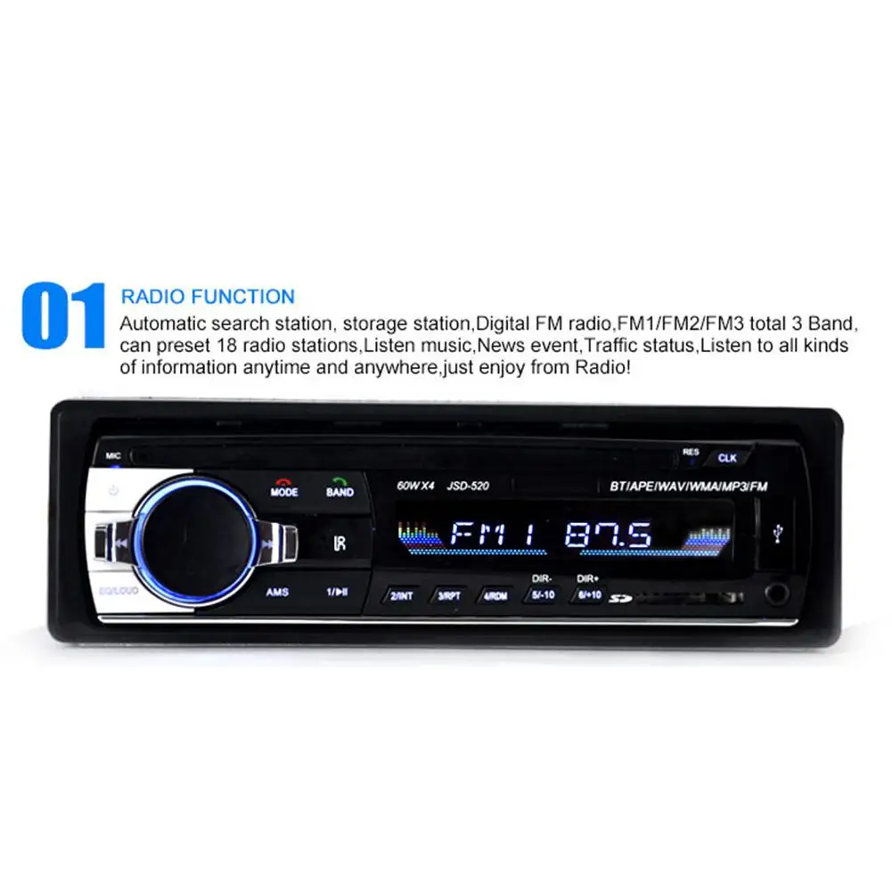Bluetooth автомобильный mp3-плеер аудио стерео 4X60 Вт Автомагнитола 12 В в-dash 1 Din FM Aux вход Bluetooth приемник