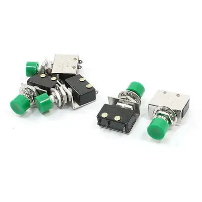 

5 Pcs 6A 250VAC Momentary SPDT Green Round Flat Push Button Switch