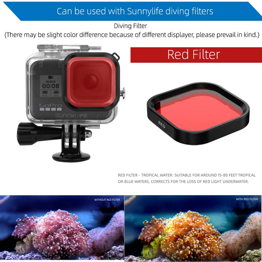 Подводный 60 м водонепроницаемый чехол силиконовый чехол для GoPro Hero 8 черный фильтр для дайвинга Красный Плавучий плавающий бар для камеры Gopro 8