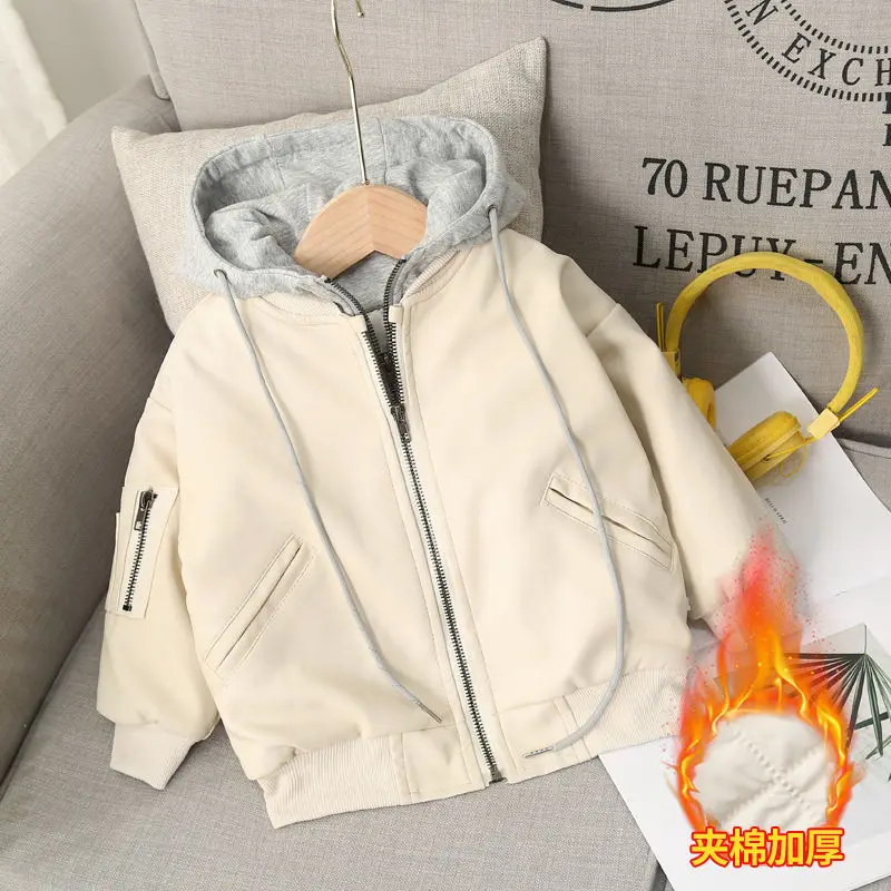 Fashion Autumn And Winter Child Coat Waterproof Baby Boys Leather Jackets Warm thick Hooded Children's Clothing TZ29