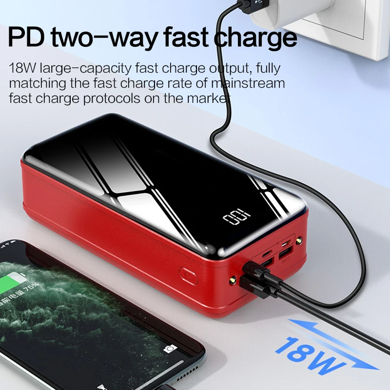 50000mah Large Capacity Power Bank PD 18W Quick Charge 3USB Type C External Battery LED Display Dual USB Power Station portable charger for android
