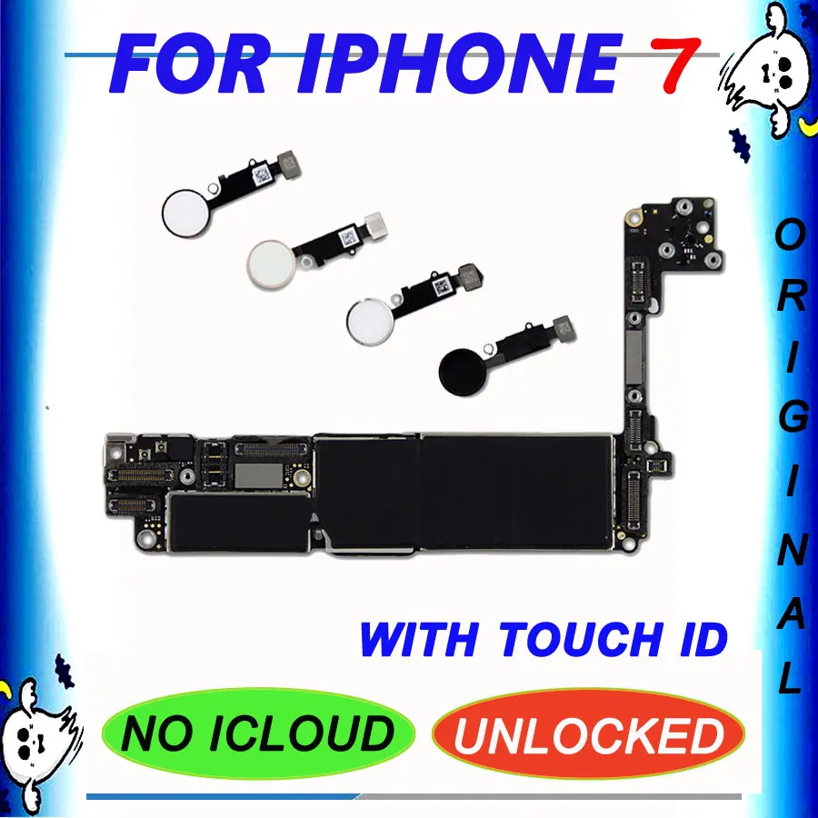 Оригинальная разблокированная материнская плата для iPhone 7, 4,7 дюймов, сенсорная ID материнская плата с полным чипом, материнская плата, чистые платы iCloud