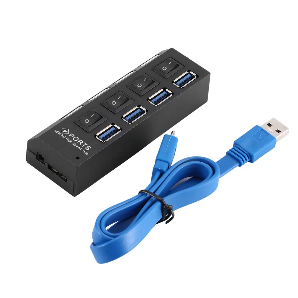 Черный USB 3,0 концентратор 4 порта Супер скорость 5 Гбит/с 4-портовый USB 3,0 концентратор с переключателем ВКЛ/ВЫКЛ для Windows Mac OS Linux PC ноутбук черный - Цвет: Черный