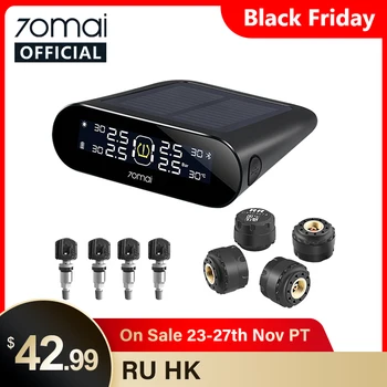 

70mai tpms Tire Pressure Monitor System English APP Solar Power USB tpms 70 mai Car Tyre Pressure Sensors System Alarm TPMS Lite