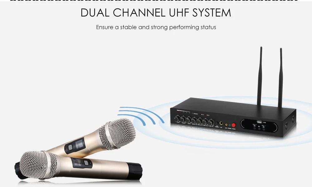 Excelvan MU-6S беспроводной ручной микрофон Двухканальный UHF Система с фиксированными частотами Bluetooth динамический картридж эффект