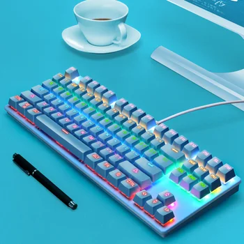 

Fashion Mechanical Keyboard Ergonomic 87 Keys Colorful Backlit For PC Home Office Anti Ghosting Plug And Play USB Wired Gaming