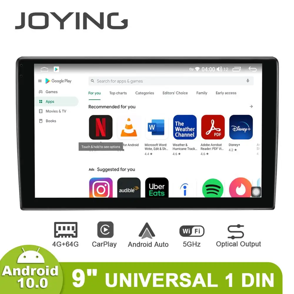 

JOYING Newest Android 10.0 head unit 9 inch universal 4GB RAM&64GB ROM Car radio player support fast boot/4G/WIFI/Carplay BT HD