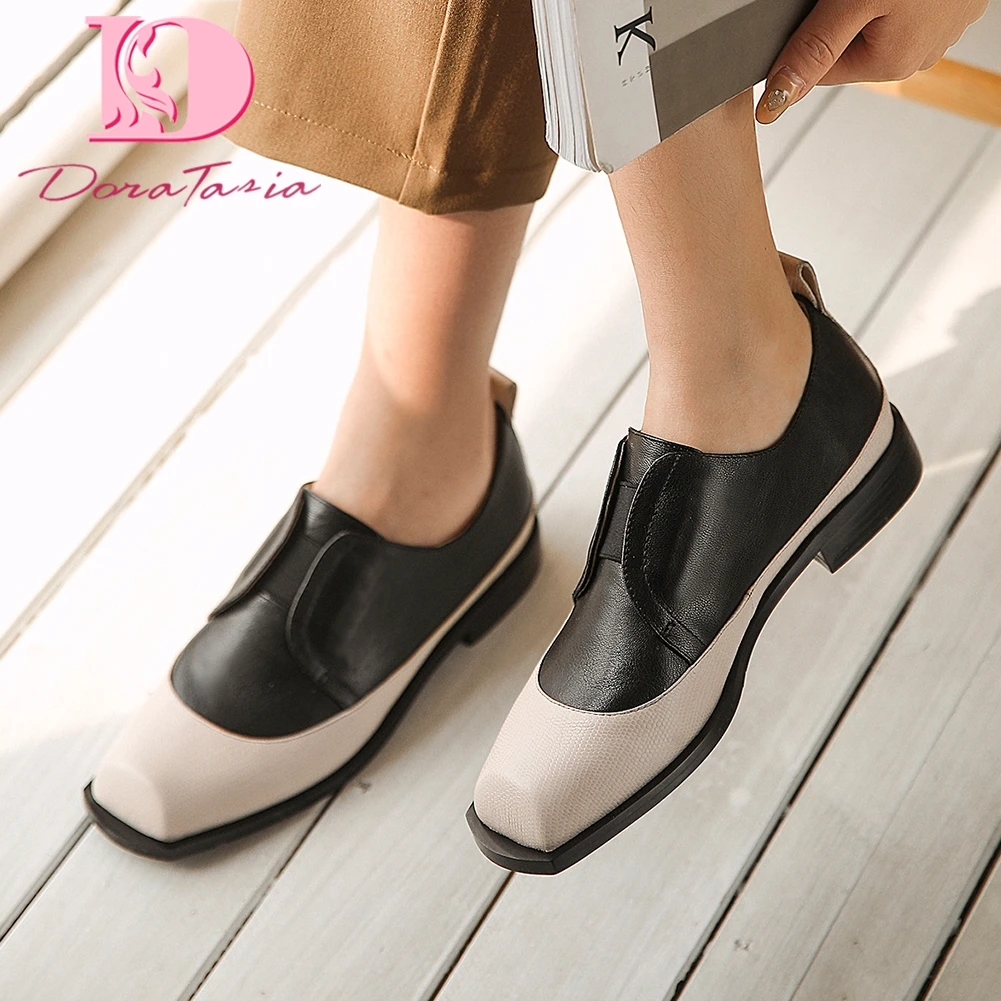 

Doratasia New Fashion 2020 Genuine Leather Chunky Heels Casual Pumps Woman Shoes Slip On Cow Leather Shoes Women Pumps Female