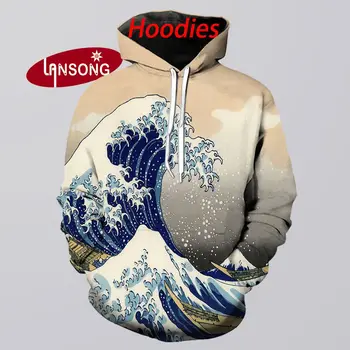 

new 3d print hoodies mens suit sea waves harajuku sweashirts/pants jacket men short hooded homme clothes hip hop streetwears