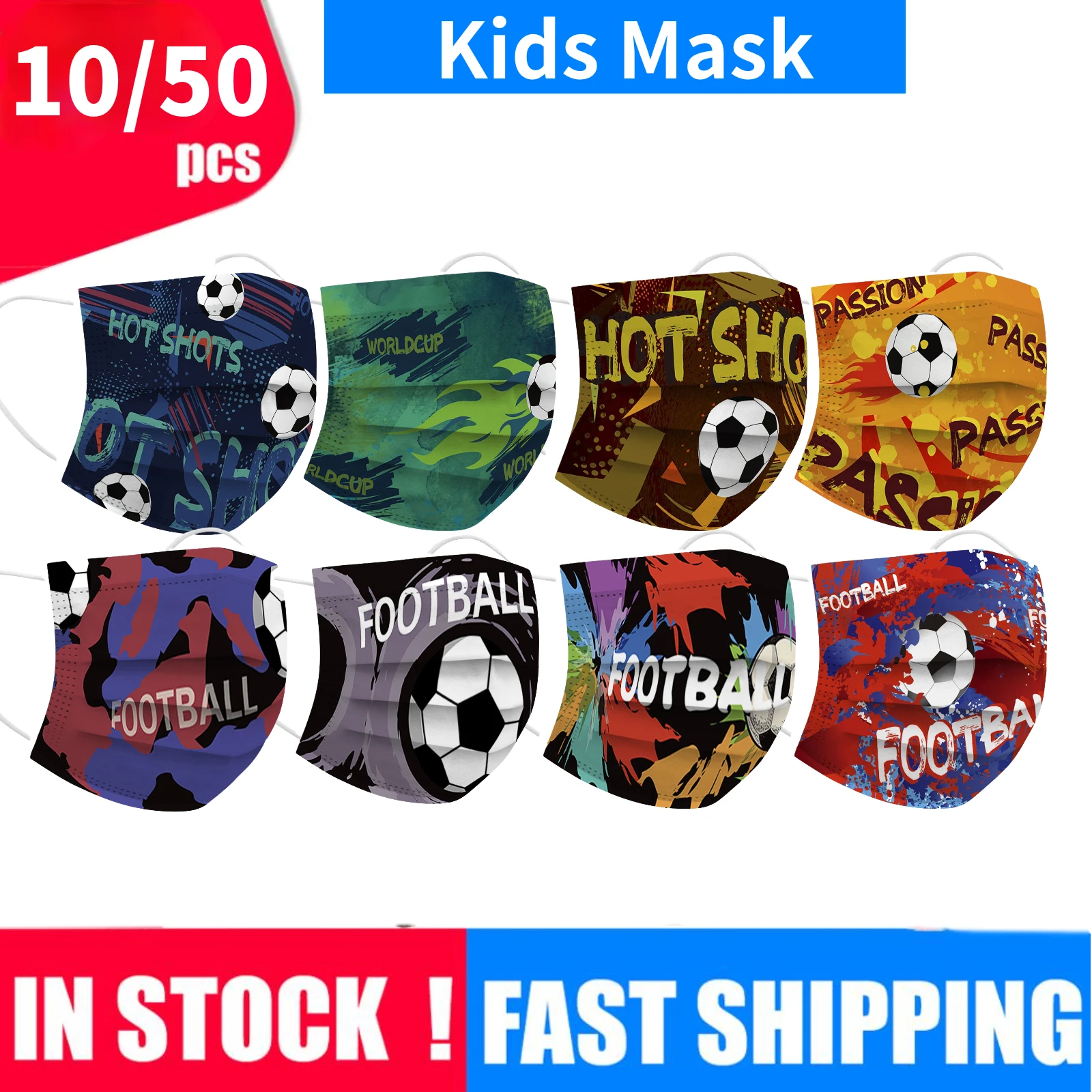 10/50pcs Mask for Kids Football Print Disposable Face Masque Enfant Boys Soccer Mascarillas niños маска для лица | Красота и
