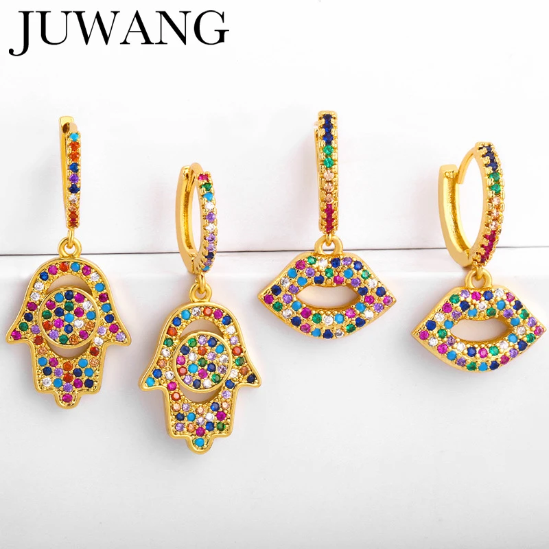 Женские яркие серьги с красной помадой и фианитами|Серьги-подвески| |