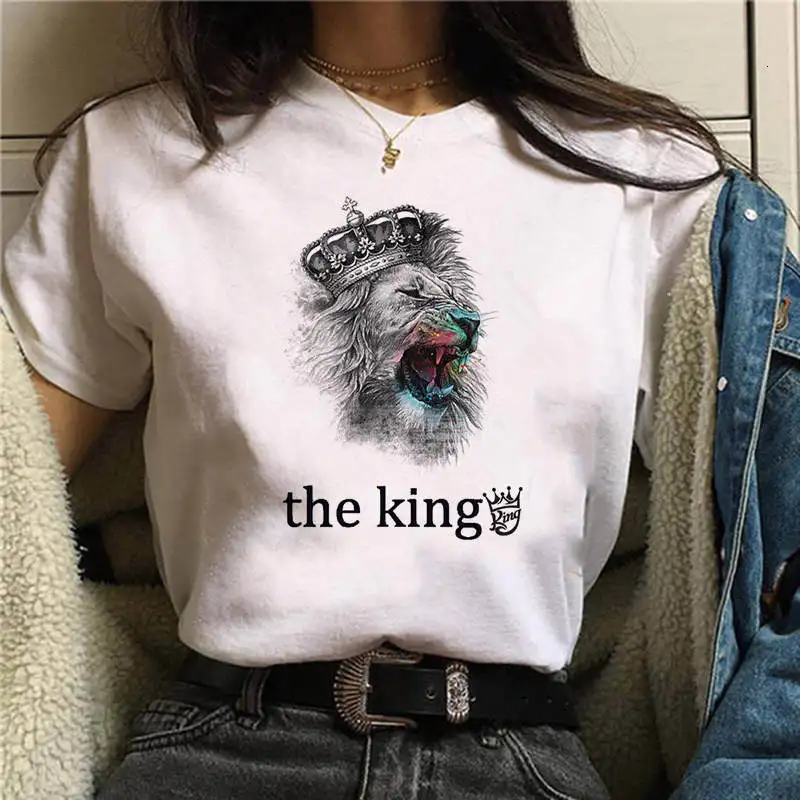 white Ullzang Мода Лев футболка King Femme Homme летней футболки и штанов, Модный Топ женский футболка Акуна Матата рубашка Для женщин Harajuku - Цвет: white