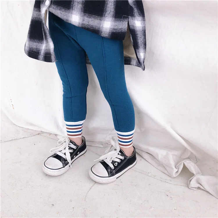 Autumn Winter Baby Girls Sandy Color Thicken Thread Patchwork Skinny Pants Kids All-match Fashion Leggings Render Pants