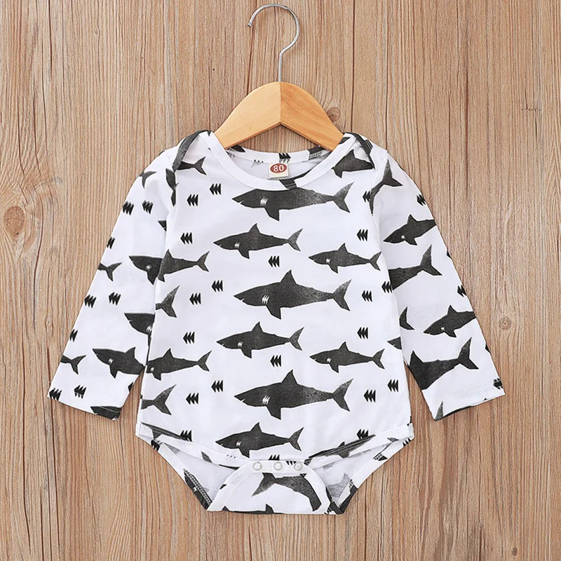 Детская одежда весенний Детский комбинезон с принтом акулы Комбинезоны для