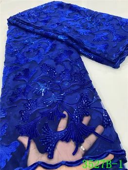 

Beautiful Velvet Lace Fabric with Sequins Royal Blue African Lace Fabric Nigerian Tulle Laces Fabrics for Sewing APW3527B