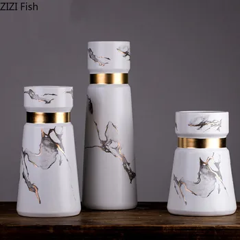 

Marble Texture Ceramics Vases for Flowers Desktop Ornaments Golden Phnom Penh Vase Flower Insert Nordic Vintage Home Decoration