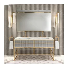 

2020 New Design Bathroom Vanity Cabinet With Gold Color Stainless Steel And Gold Color Side CabinetCD