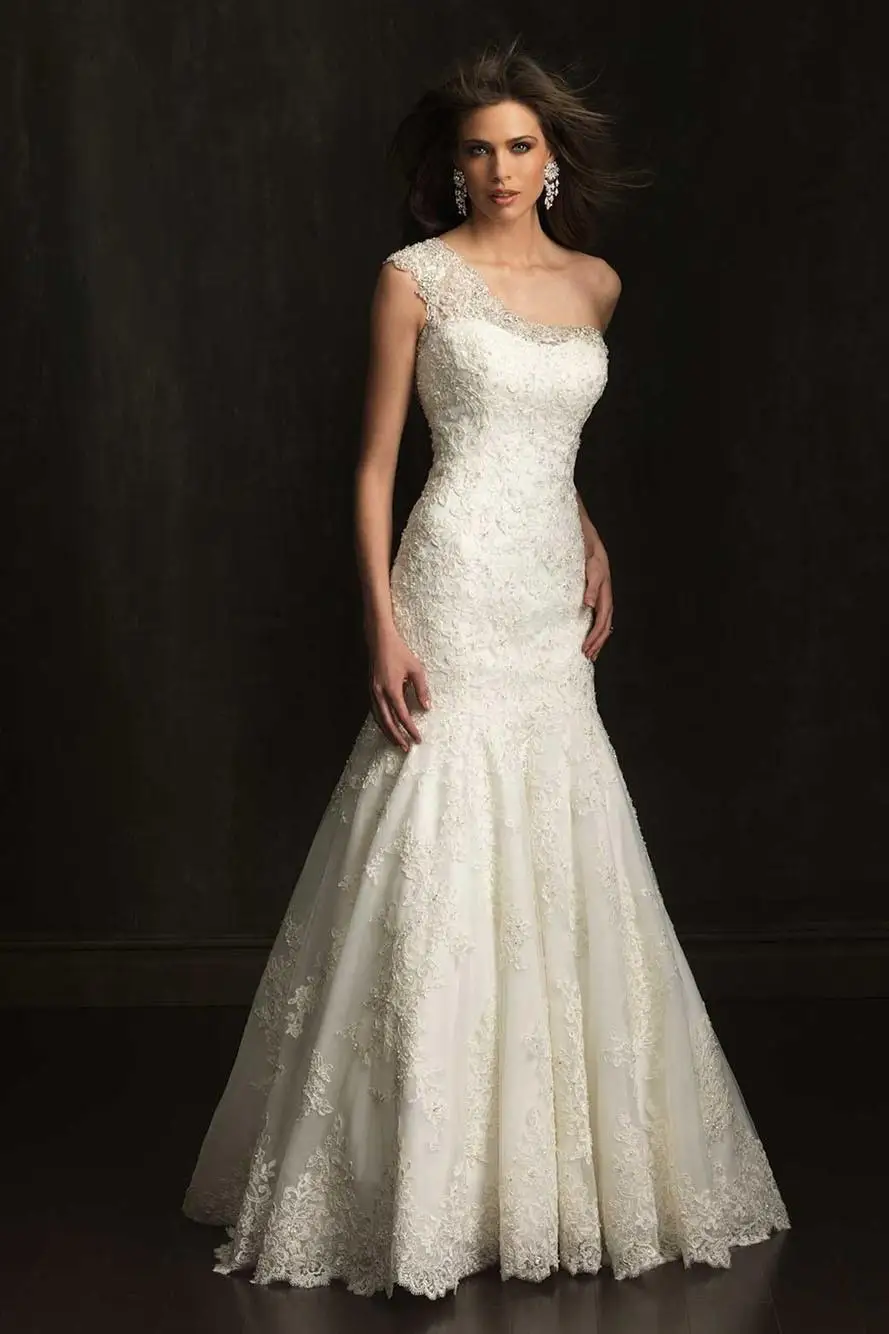 Дизайн, модное винтажное платье vestido de noiva, на заказ, на одно плечо, плюс кружевное свадебное платье, кружевное платье для матери невесты